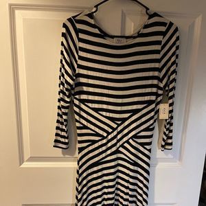 ECI Women Career Formal 3/4 Sleeve Fit & Flare Dress Size Small Black / White